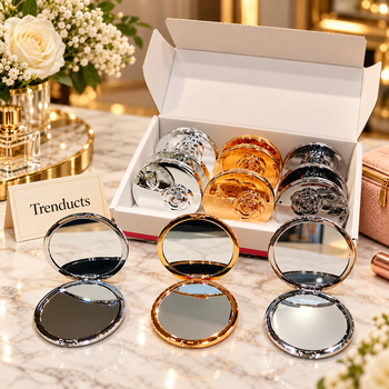 Embossed Rose Cosmetic Pocket Mirror luxury styled photo with Trenducts card - view 1