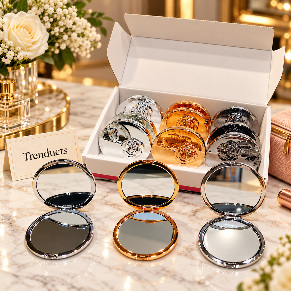 Embossed Rose Cosmetic Pocket Mirror - Round Metallic Finish (each)
