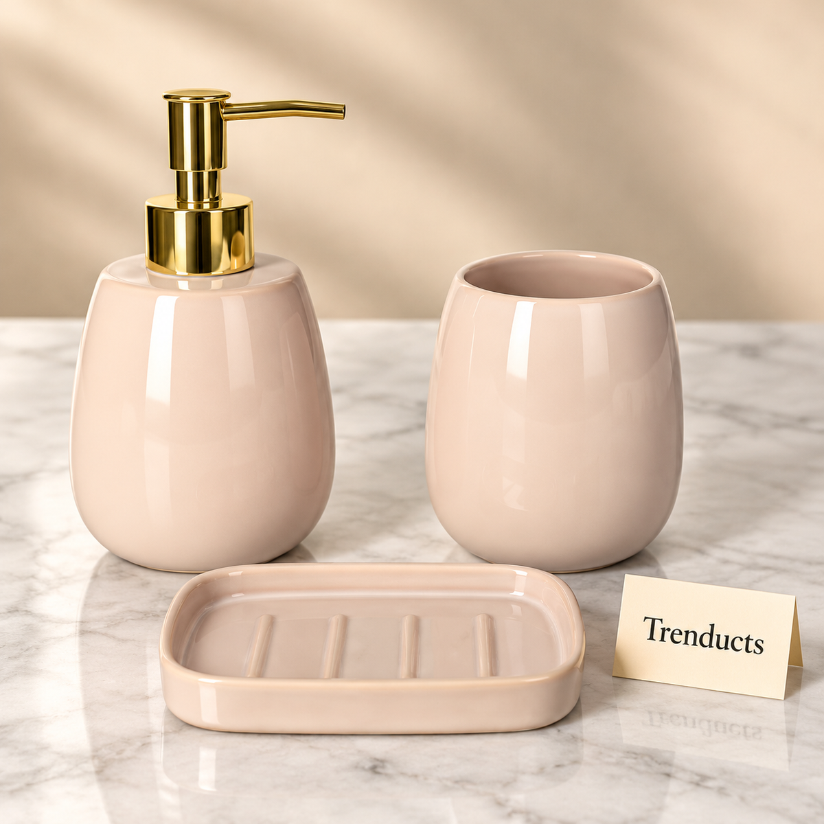 Danny Home Ceramic Bathroom Set 3 Pcs - Blush Pink