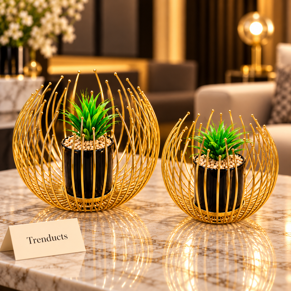 Gold Wire Cage Metal Flower Pot Set – 2 Pcs Set