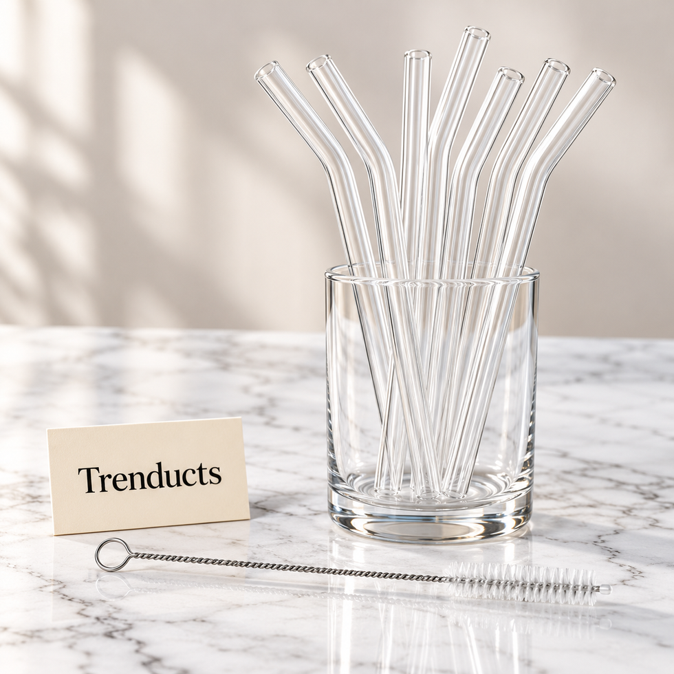 Glass Straw Set - 6 Reusable Straws with Cleaning Brush