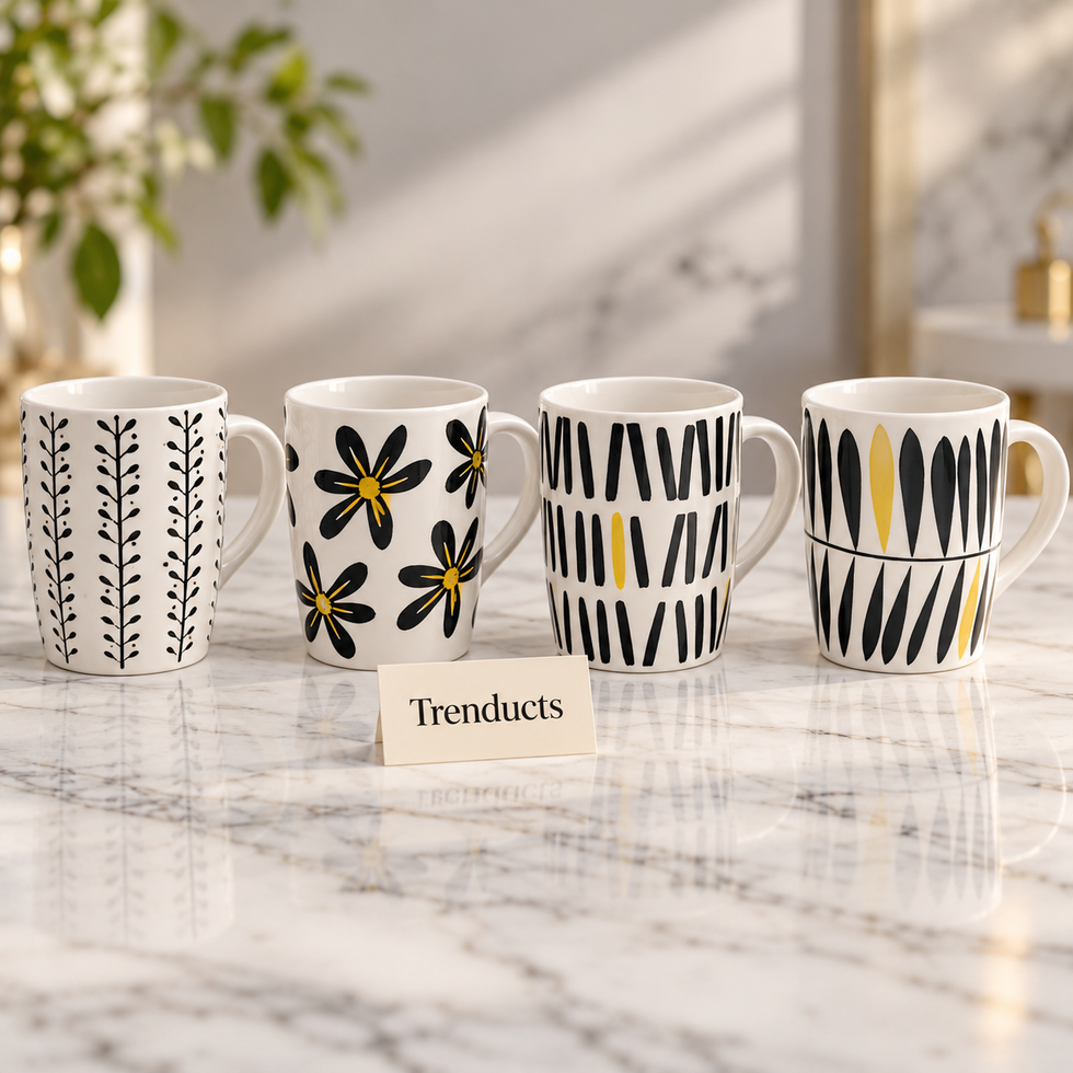 Black Line Art Mug 360 ml - Leaf & Stripe (Random)