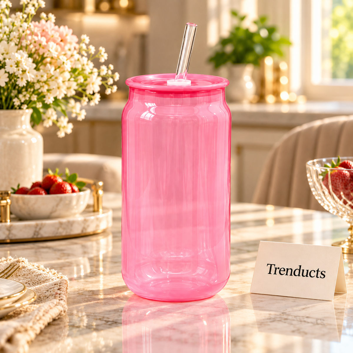 420ml Cute Glass Sipper Bottle – Can Shape with Straw (Random Color)