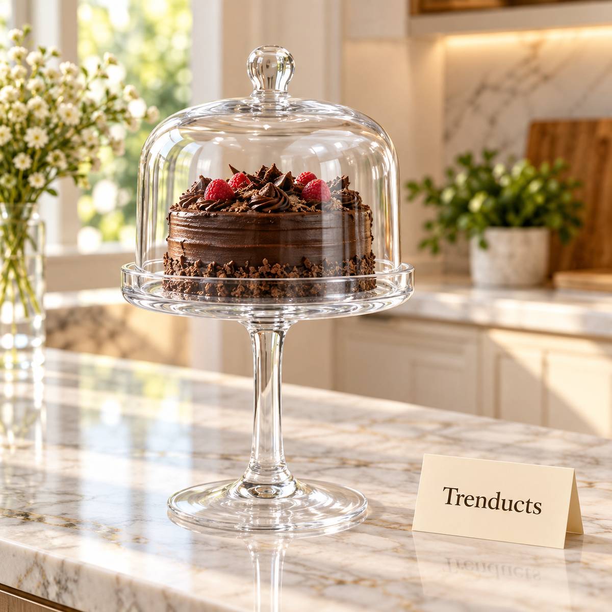 Danny Home Glass Cake Stand with Dome Cover - Clear