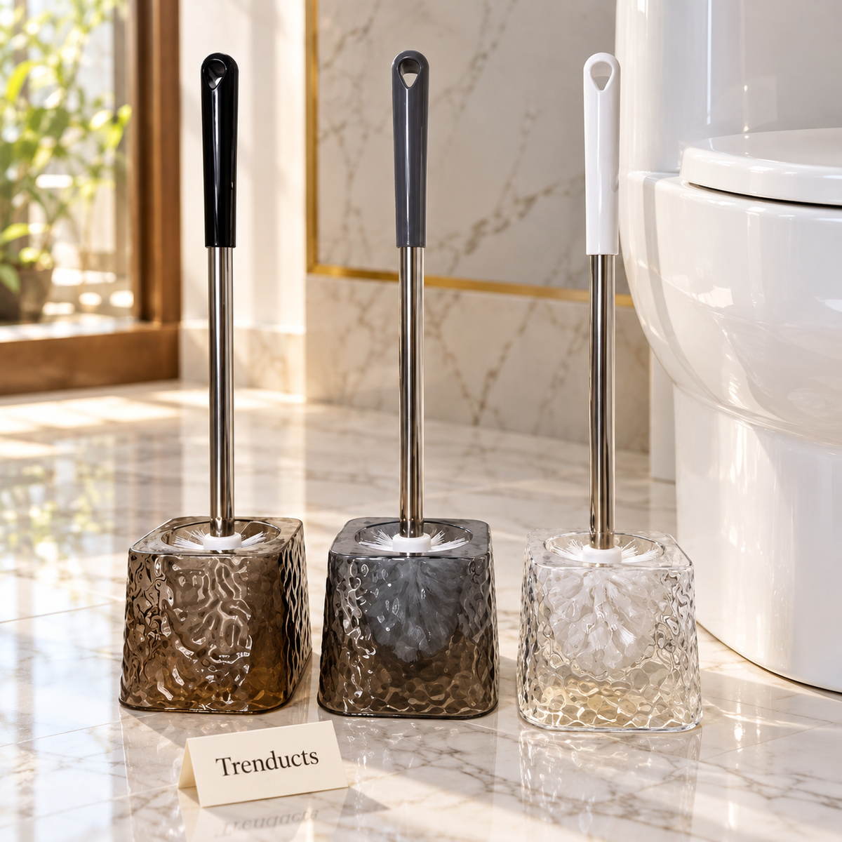 Acrylic Bathroom Brush - Toilet Brush with Textured Holder