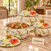 Enamel Casserole Set 3 Pcs - Bird & Floral Gold Rim