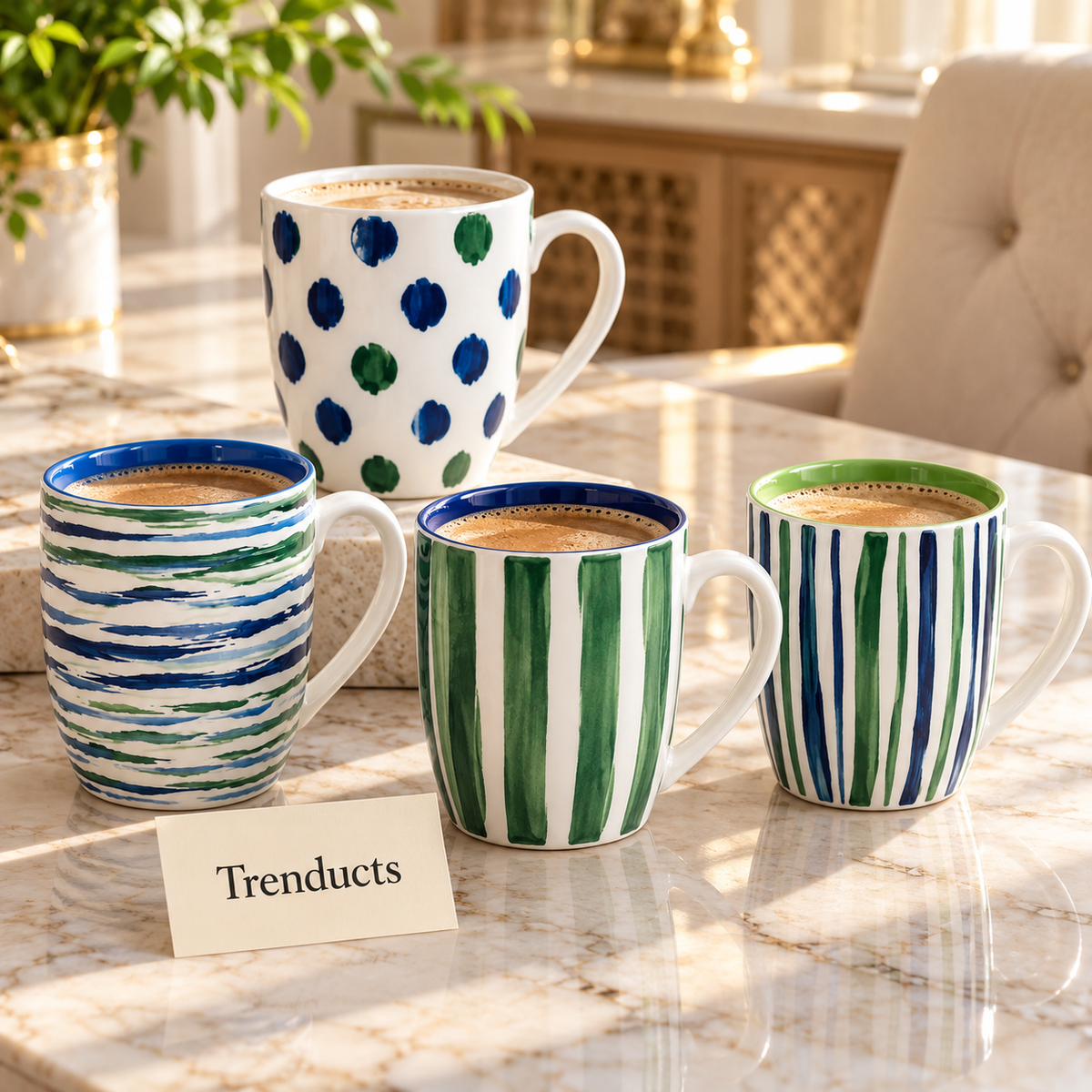 Ink Wash Mug 580 ml - Green & Blue Stripes (Random)