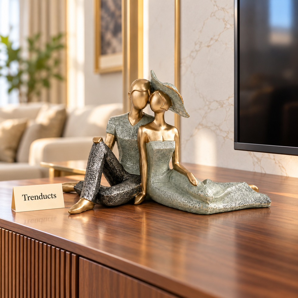 Romantic Couple Statue - Reclining Green & Gold Decor