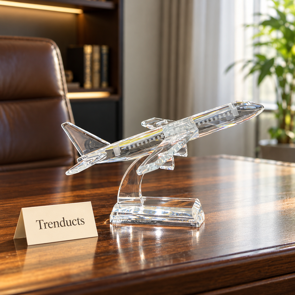 Crystal Airplane Model - Clear Ornament on Stand