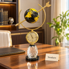 Metal Globe Clock - Black and Gold with Crystal Base
