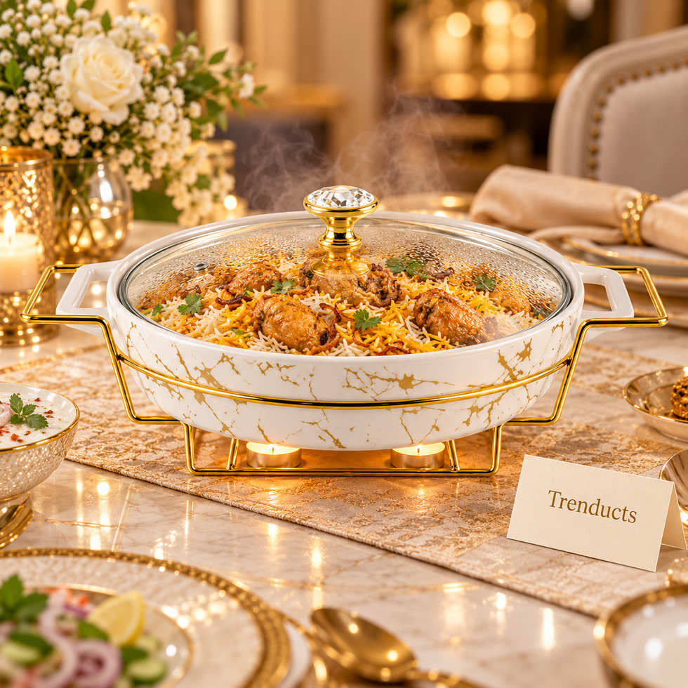 Brilliant Oval Marble Casserole with Gold Stand