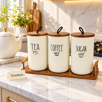 Tea Coffee Sugar Canisters on a kitchen counter | Trenducts