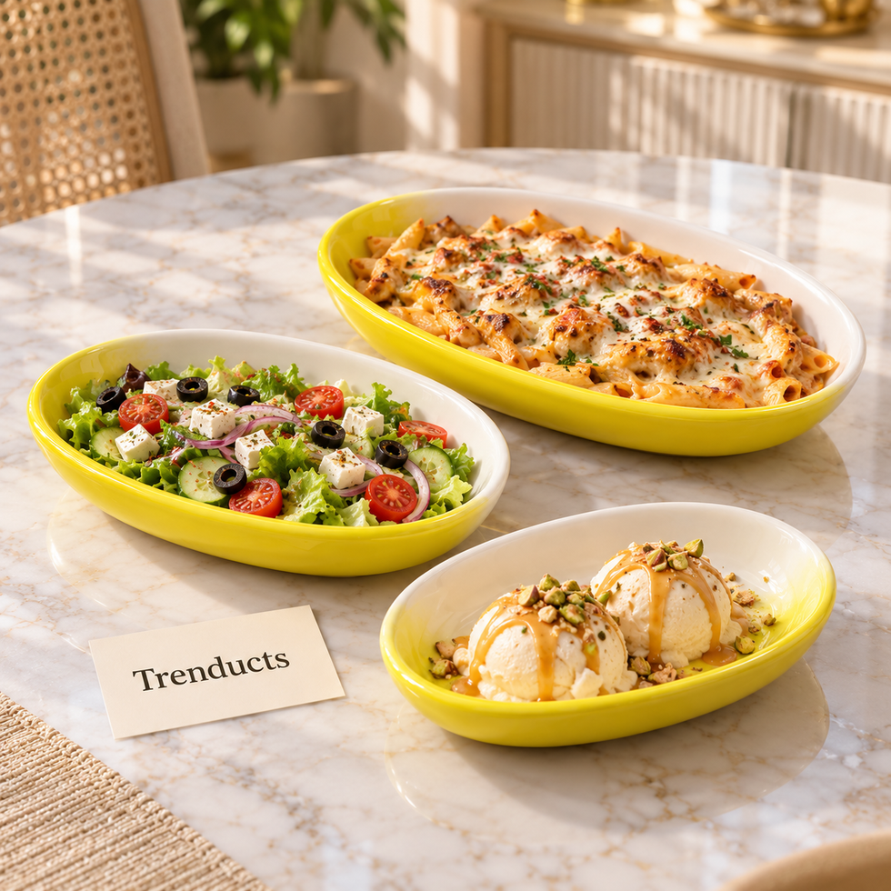 Danny Home Oval Ceramic Dish Set 3 Pcs - Yellow & White