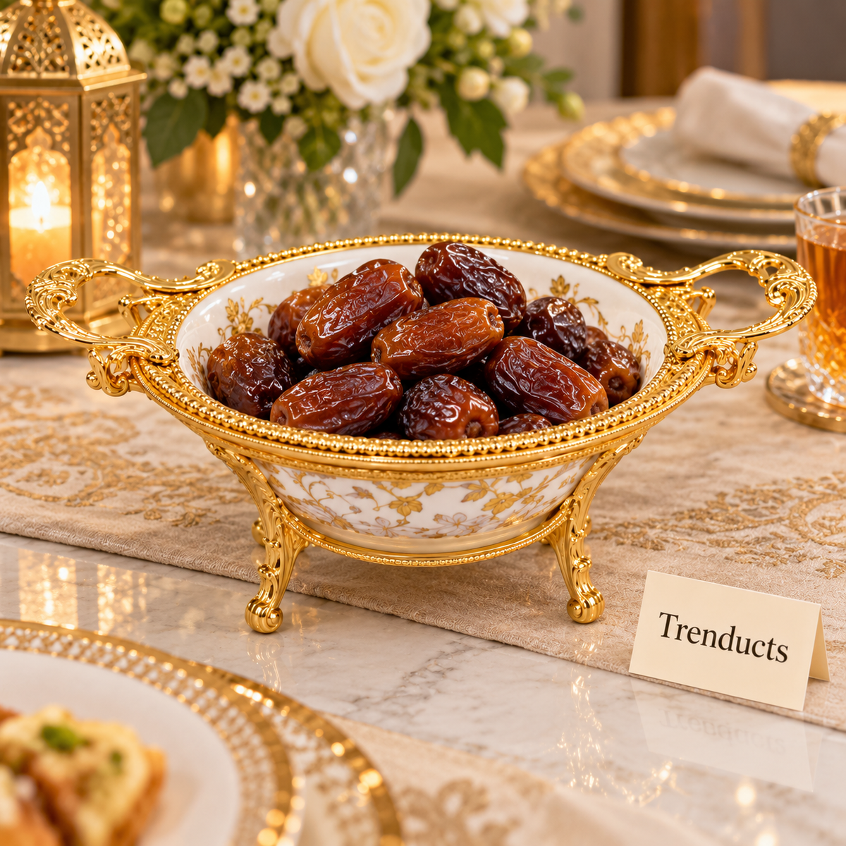 Brilliant Date Bowl - Royal Bloom Gold Vine with Stand