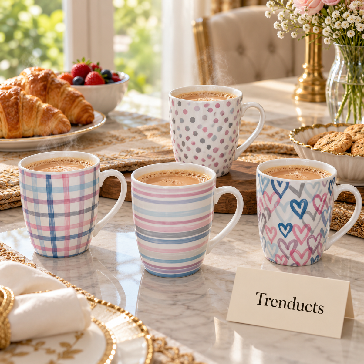 Pastel Pattern Mug 350 ml - Plaid, Dots & Hearts (Random)