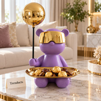 Purple golden balloon bear tray on a living room table | Trenducts