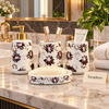 Brilliant 4-Piece Porcelain Bathroom Set - White Dark Flower