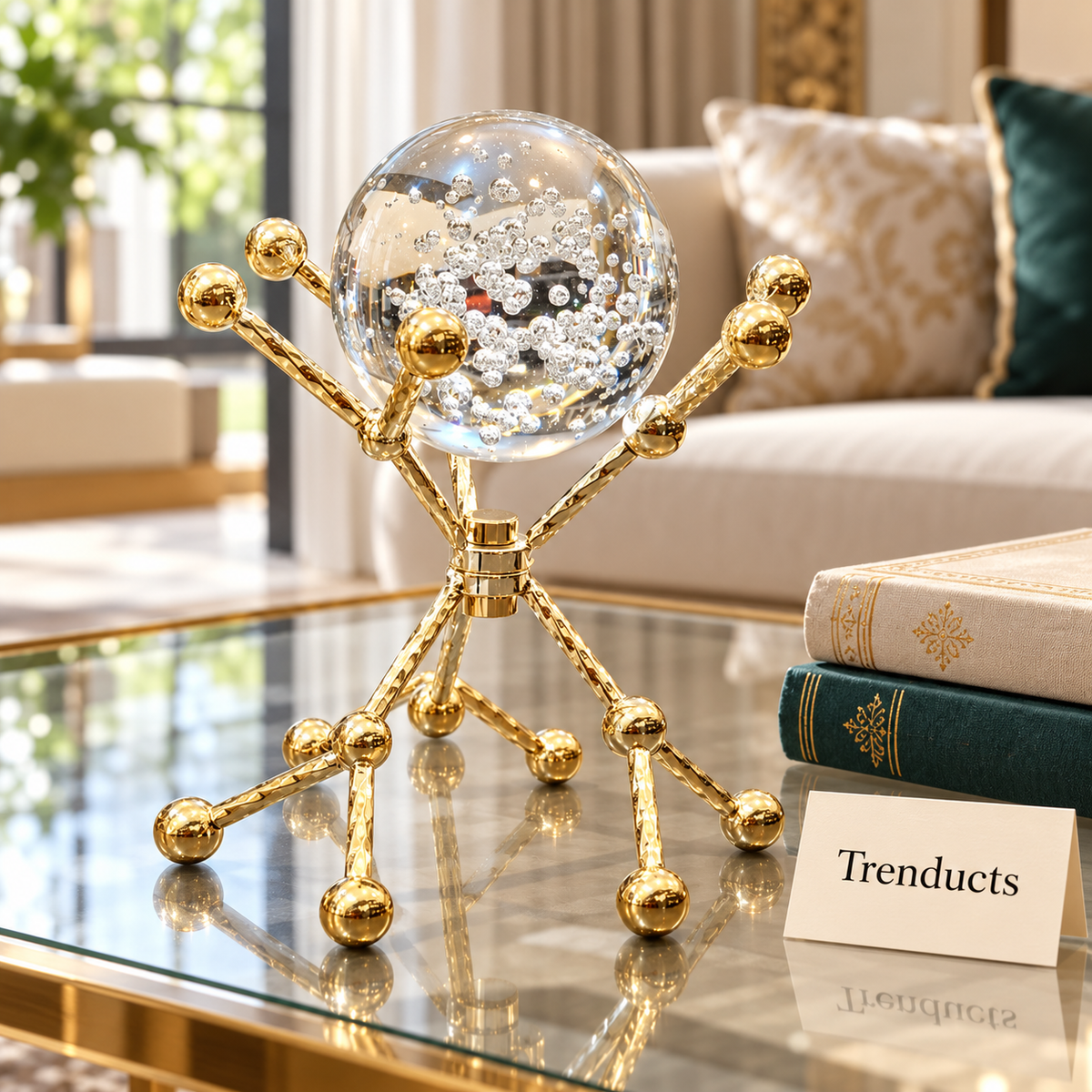 Gold Glass Globe Table Accent - Bubble Sphere on Stand