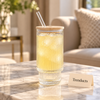 Glass Tumbler with Bamboo Lid and Straw - Ribbed Design