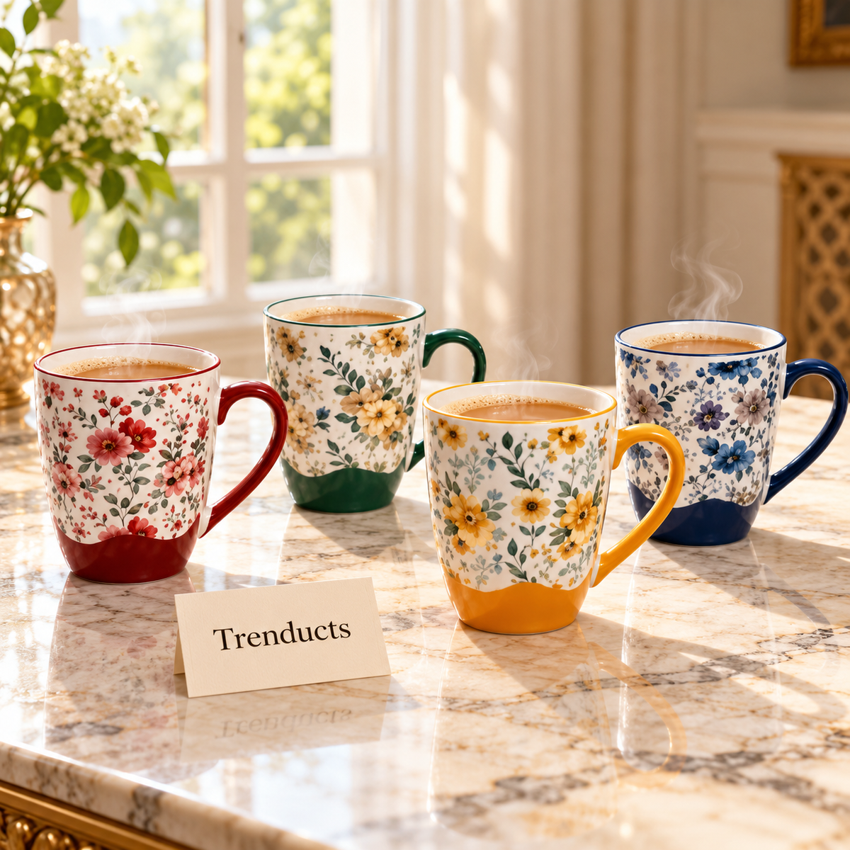 Floral Mug - Coloured Handle and Base (Random Design)