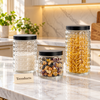 Glass Jars Set - 3 Textured Jars with Black Lids