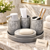 Brilliant 5 Piece Bathroom Set - Grey & White Flowers