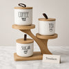 Ceramic Tea Coffee Sugar Canister Set with Wooden Stand
