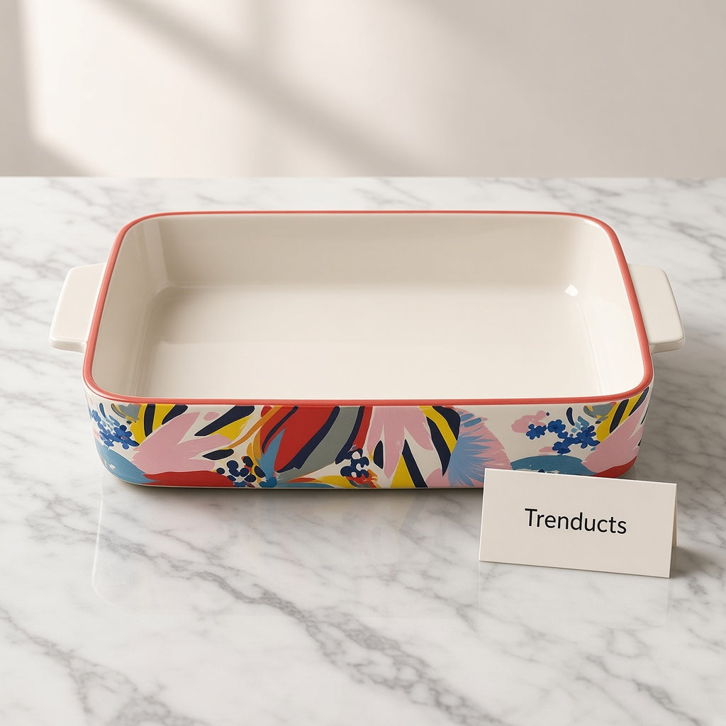 Danny Home Porcelain Baking Dish - Rectangular Floral Print