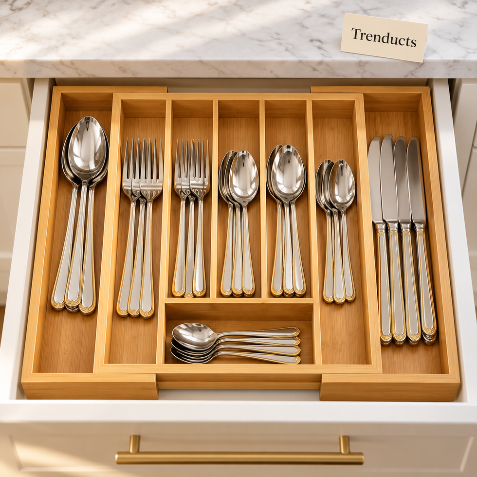 Bamboo Cutlery Organizer - Expandable Drawer Tray