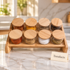 Bamboo Spice Rack with 8 Round Glass Jars - Slanted Stand