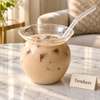 Round Glass Drink Cup with Straw - Clear Bubble Glass