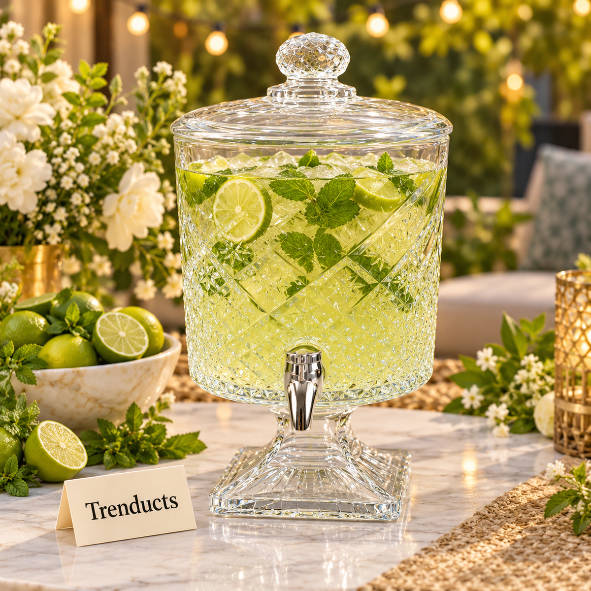 Brilliant Juice Dispenser with Tap - Diamond Cut Glass