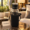 Premium 1500ml Glass Water Bottle with Black Sleeve and Shoulder Strap