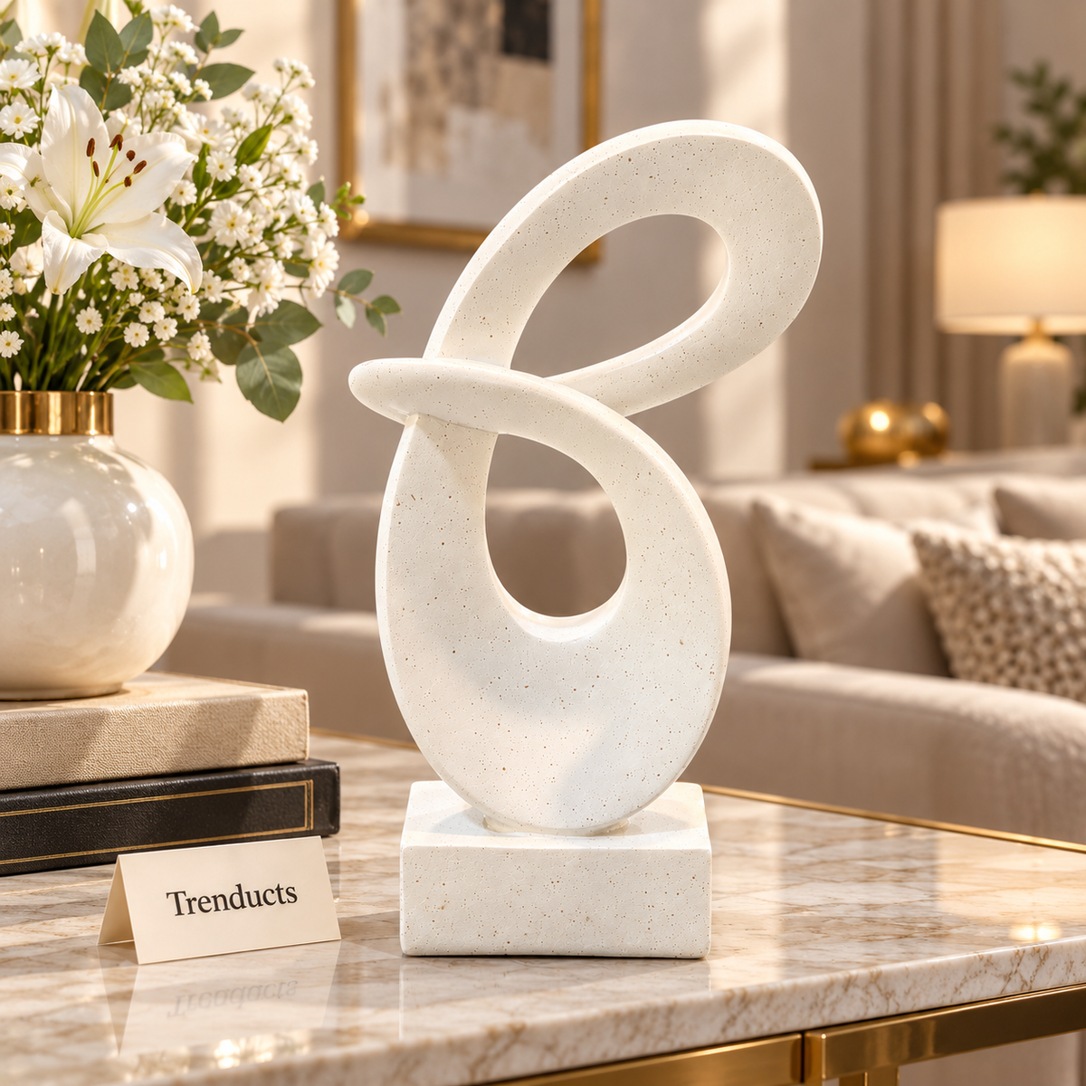 Modern White Loop Table Sculpture for Home Decor