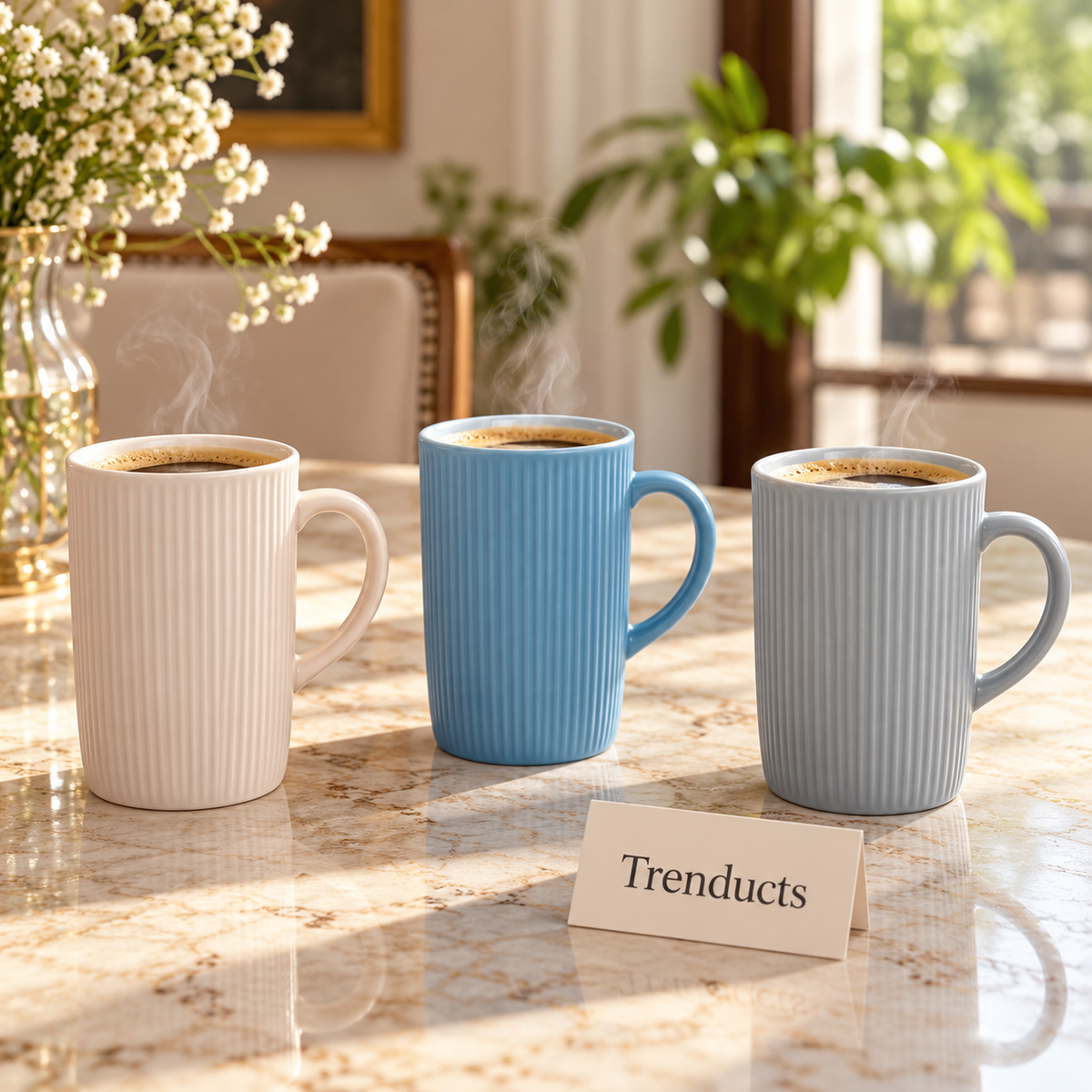 Tall Ribbed Mug 350 ml - Matte Cream, Blue & Grey (Random)