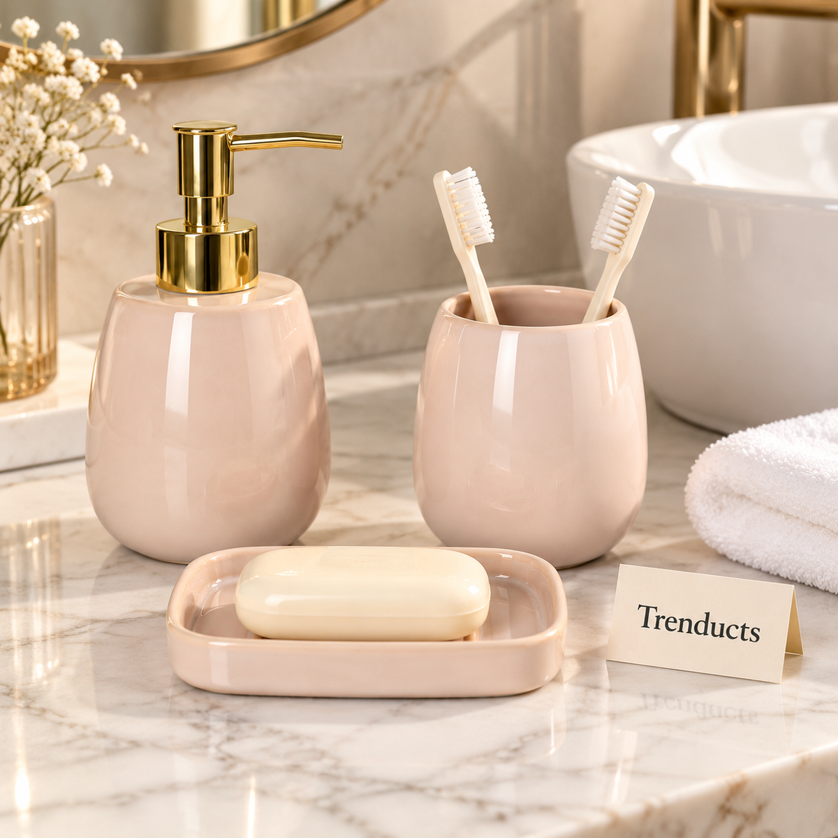 Danny Home Ceramic Bathroom Set 3 Pcs - Blush Pink