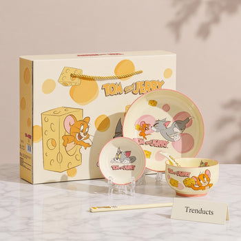 Disney Tom and Jerry ceramic 5 piece tableware set with gift box on white marble - Trenducts