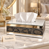 Luxury Tissue Box Cover - White Mirror Glass with Snakeskin Trim