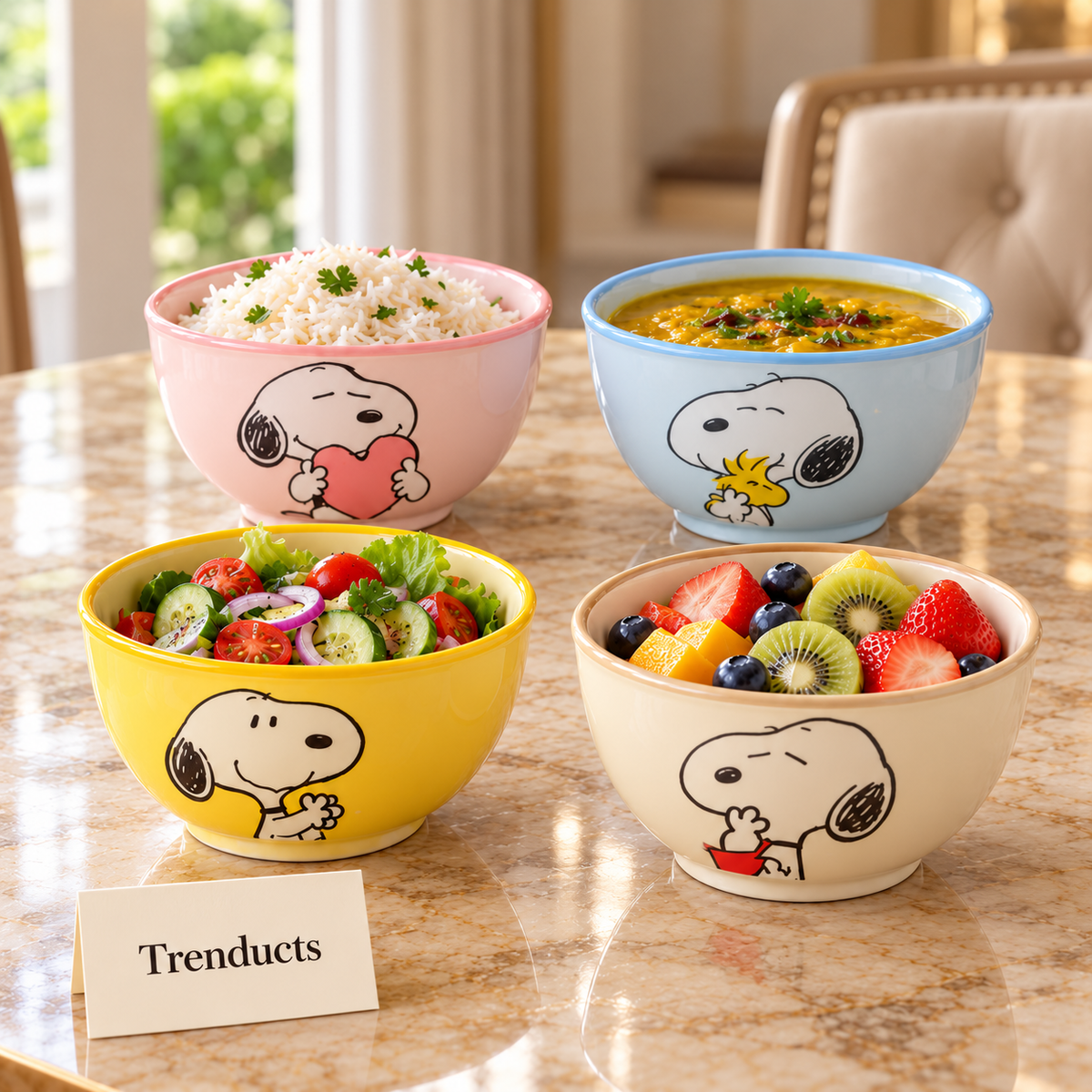 Disney Snoopy Ceramic Bowl Set 4 Piece - Pastel Gift Box