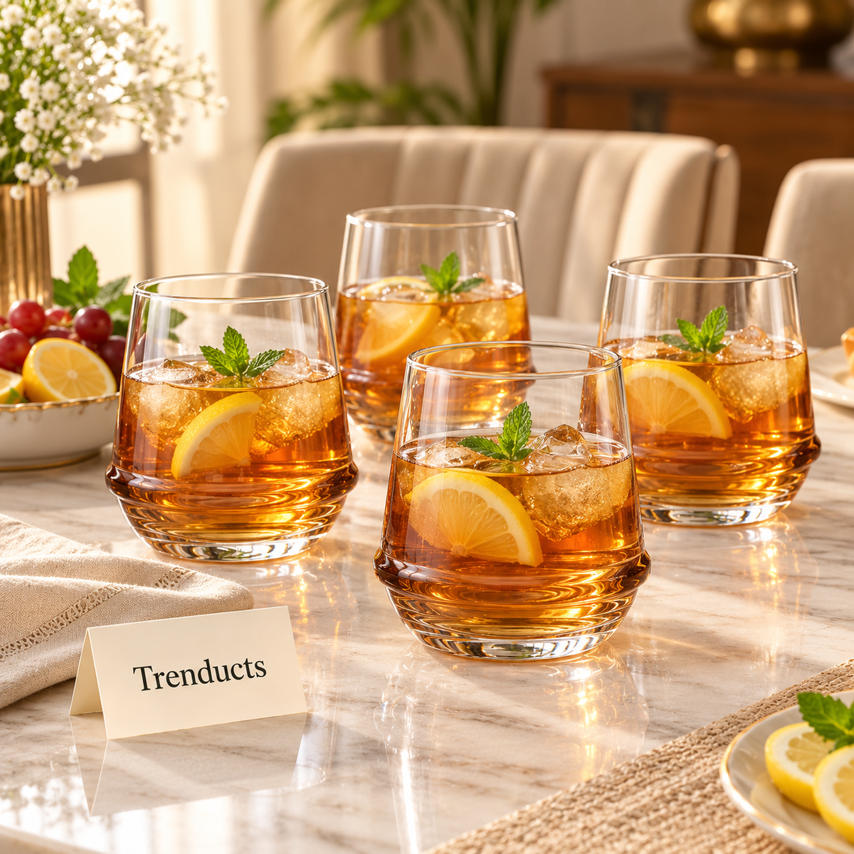 Danny Home Glass Tumbler Set - 4 Pcs 385ml Faceted Base