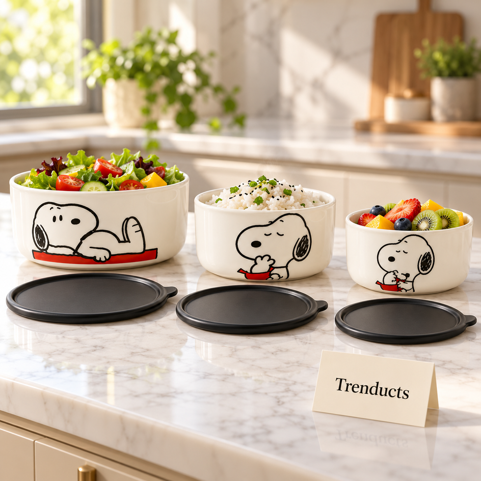 Disney Snoopy Ceramic Bowl Set with Lids - 3 Piece Gift Box