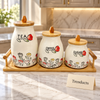 Premium Floral Tea Coffee Sugar Canister Jars Set - 3 Sizes with Bamboo Tray