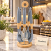 Premium Silicone Kitchen Utensil Set with Stand - Wood Accent Handles