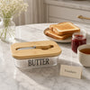 Glass Butter Dish with Bamboo Lid and Butter Knife