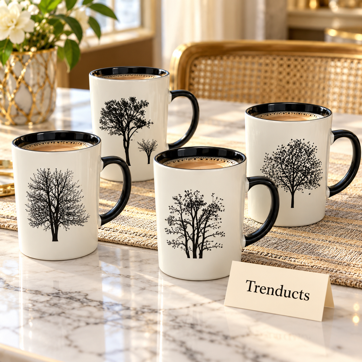 Black Tree Print Mug 400 ml - White Monochrome (Random)