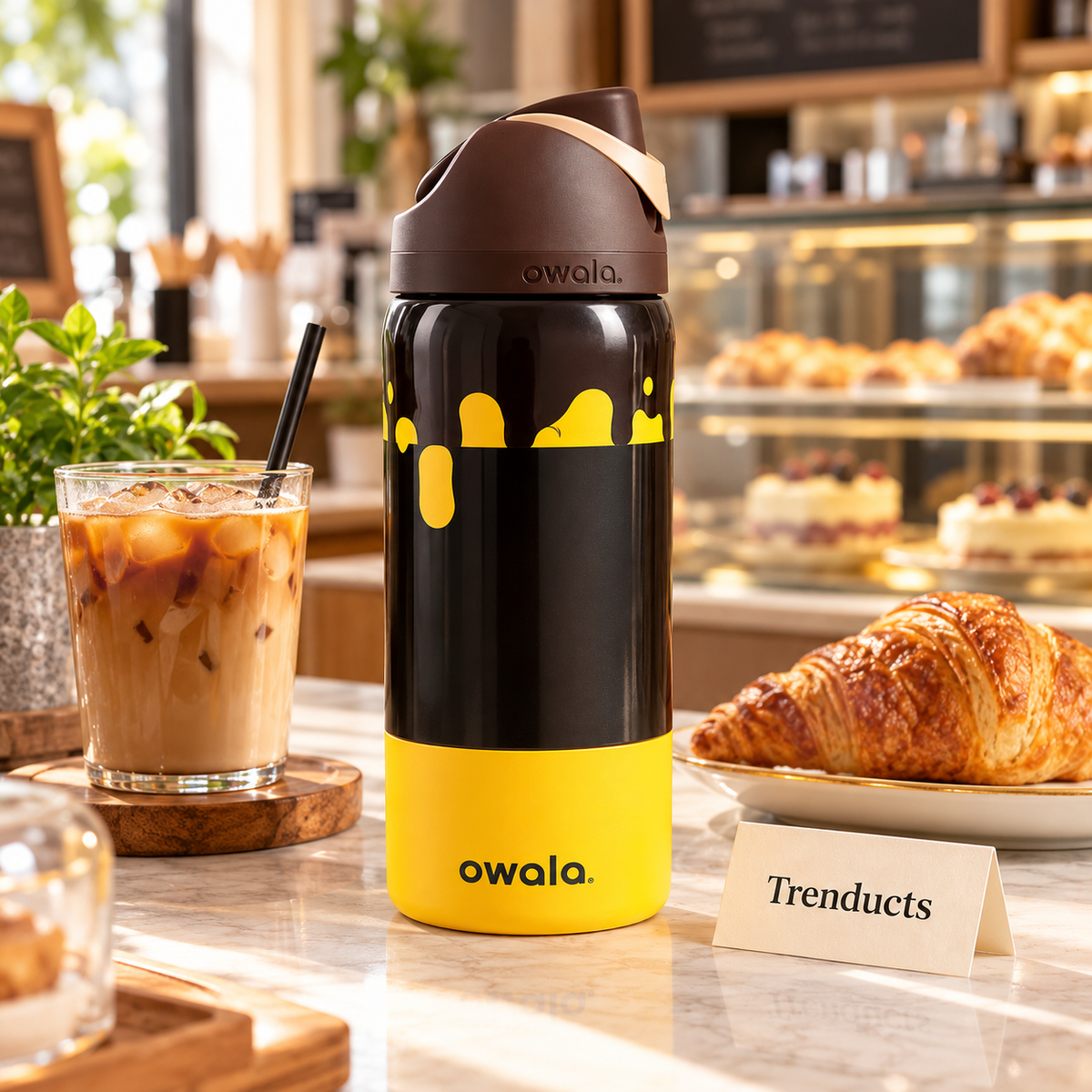 Owala Insulated Steel Water Bottle - Black and Yellow Drip