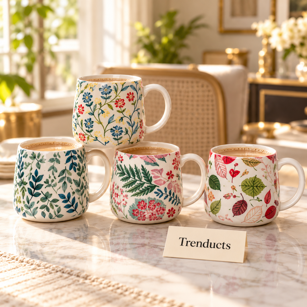 Rounded Botanical Mug 420 ml - Leaf & Flower (Random)