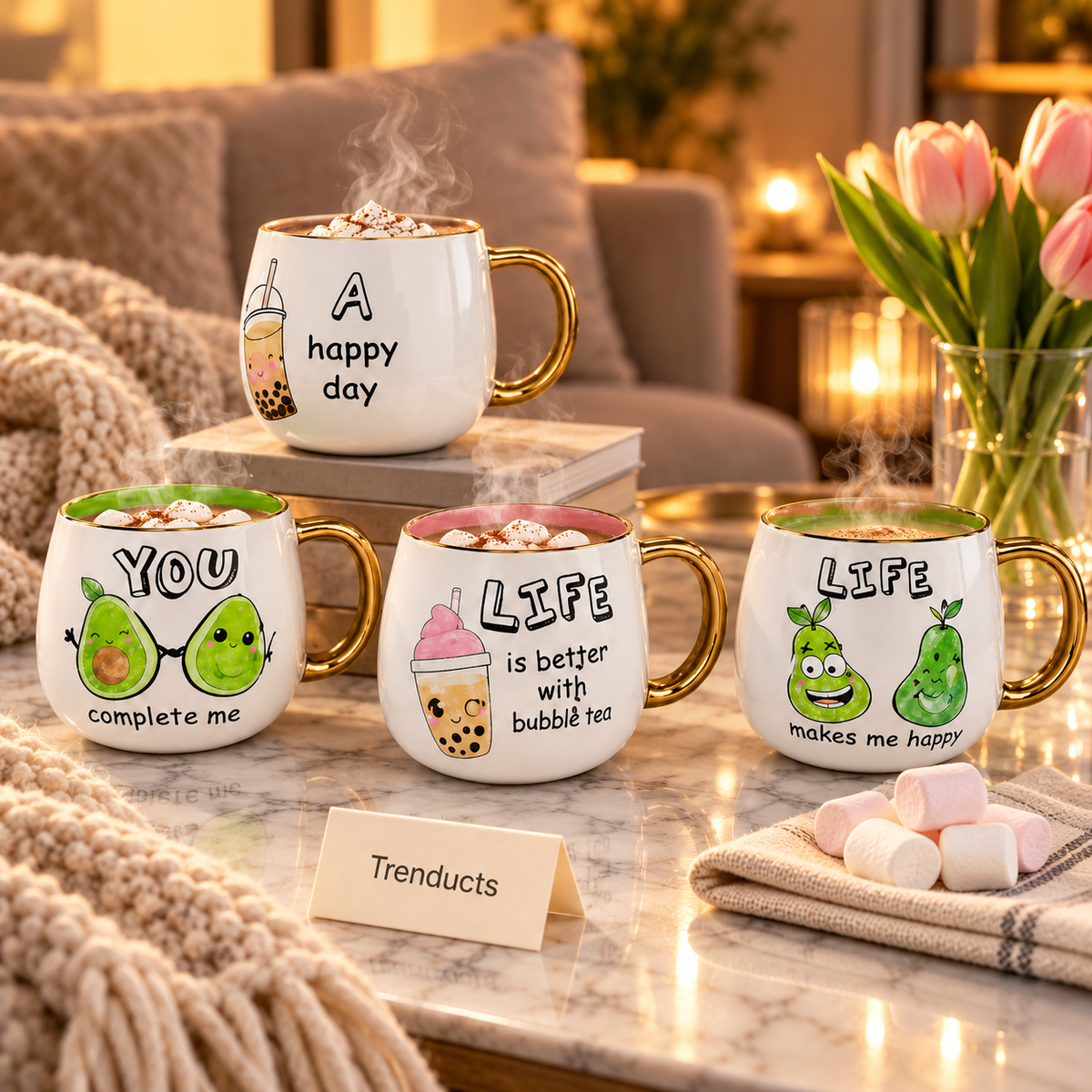 Cute Cartoon Mug 540 ml - Gold Handle (Random)
