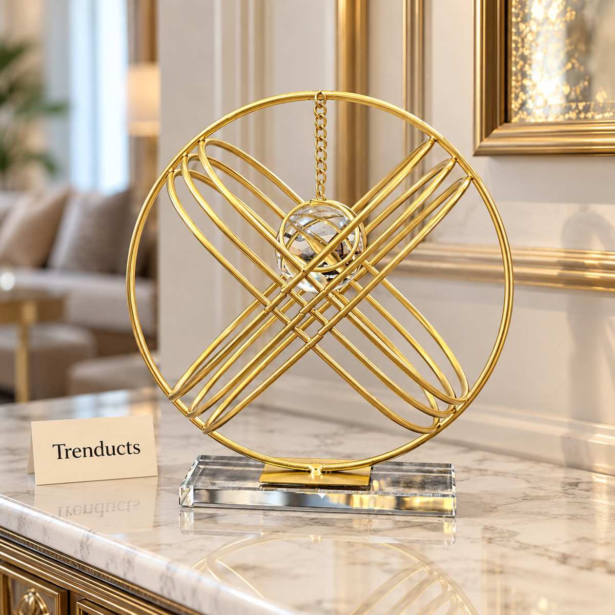 Gold Circular Wire Tabletop Decor - Crystal Ball