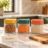Glass Jar Set - 3 Storage Jars with Colourful Lids
